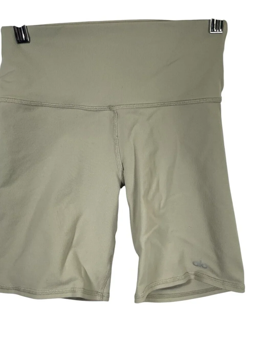 Alo Yoga 7” High Waist Bike Shorts Womens XS Green Gray Athletic Workout Gym